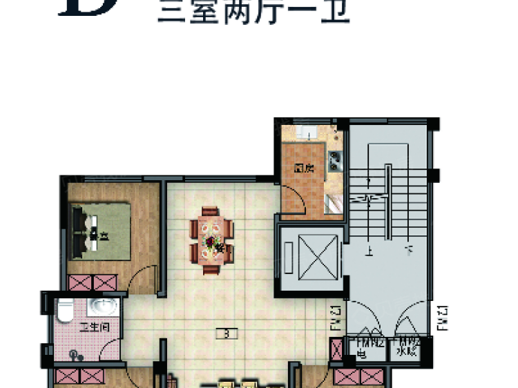 蓝湾雅园3室2厅1卫户型图