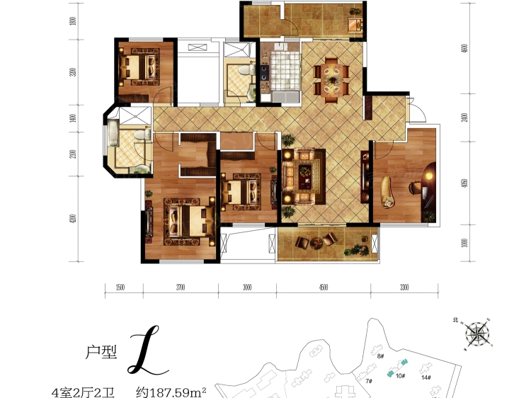 惠天然梅岭国际4室2厅2卫户型图