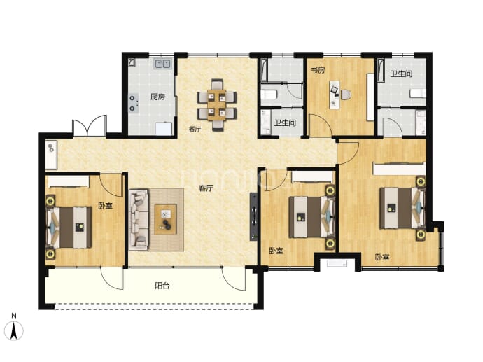 天津万达自在澜湾4室2厅2卫户型图