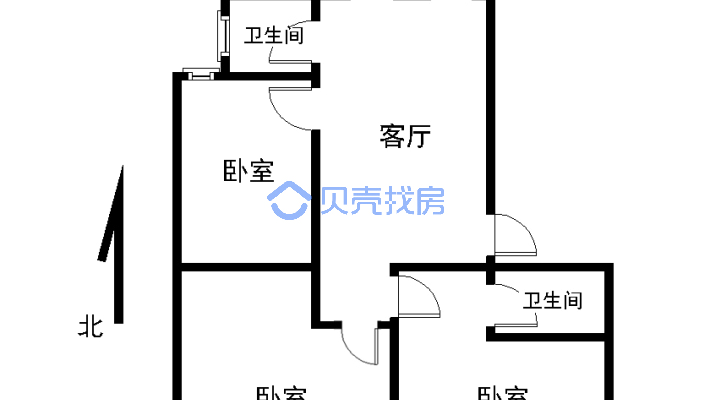 ：宏升国际小区 3室2厅1厨2卫 交通便利 适合居住-户型图