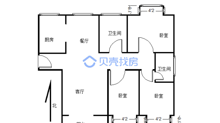 锦沅玺堡 3室2厅 南 北-户型图