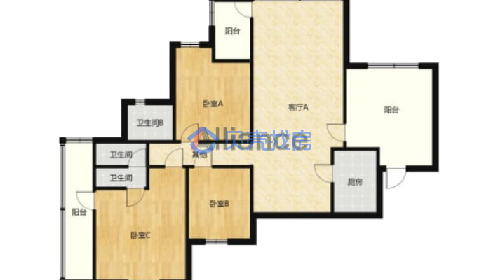 铂金水岸 3室2厅 东南-户型图