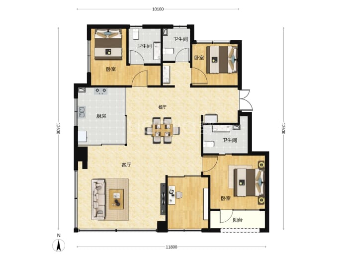 中建壹品花香壹号4室2厅3卫户型图