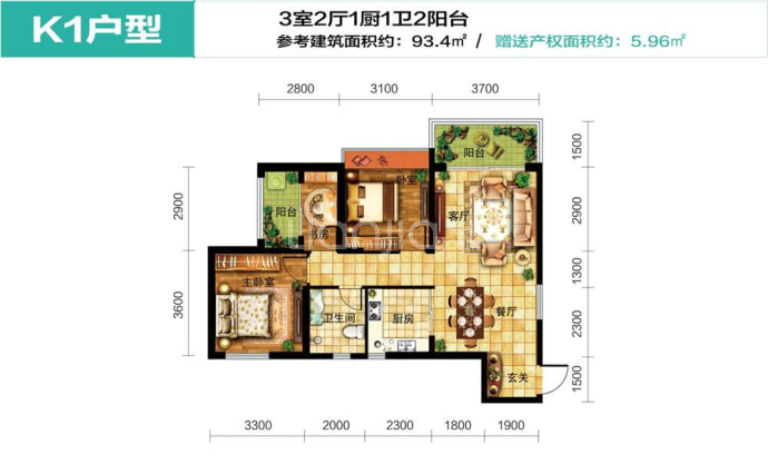 惠丰瑞城--建面 93.4m²