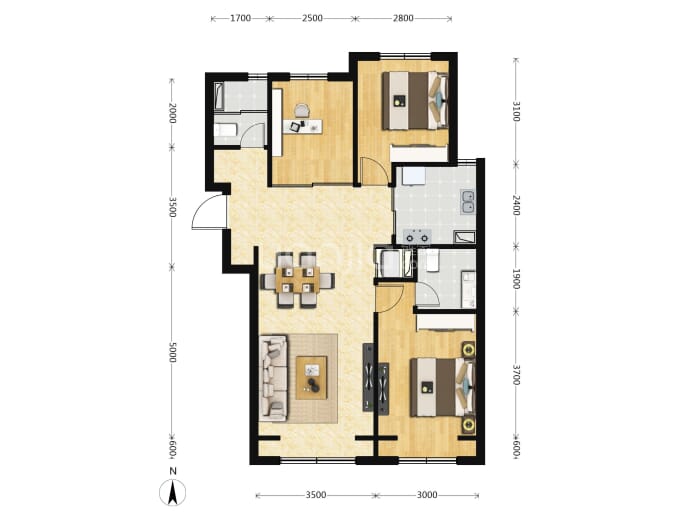 朝阳·中建星光里3室2厅2卫户型图