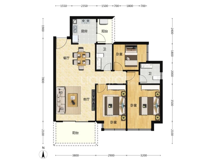 嘉逸园3室2厅2卫户型图