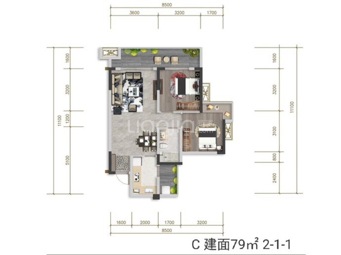 遂宁健康城·圣平澜岸--建面 79m²