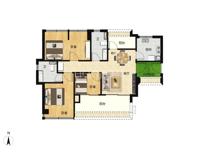 旭辉光屿南方3室2厅2卫户型图