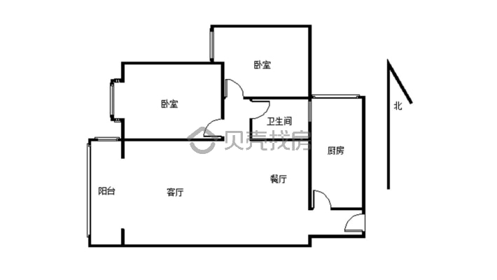 房子是电梯两室，户型房子，有证可按揭-户型图