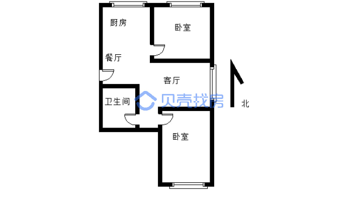 康馨家园 电梯13楼 非顶 明厅独立两室 南北通透-户型图