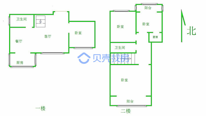 秀兰锦观城两室两厅一厨一卫南北通透-户型图