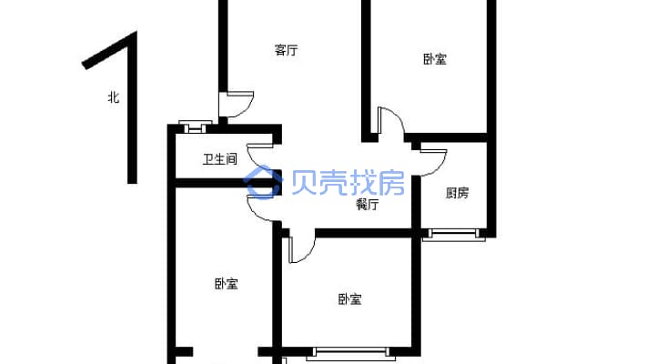 三室俩厅一厨一卫，毛坯房，小区停车方便-户型图