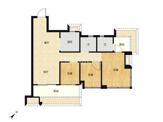 锦绣国际花城五期二区沁湖居--建面 88.71m²