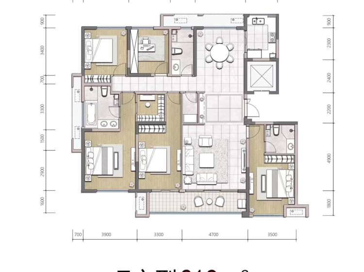 【杨柳春风_济南杨柳春风楼盘】五居室户型图|5室2厅4卫建面 219m05
