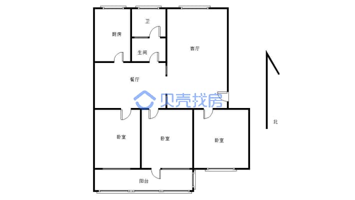 步梯大三房 ，简装，采光好 楼层好户型好 交通方便-户型图