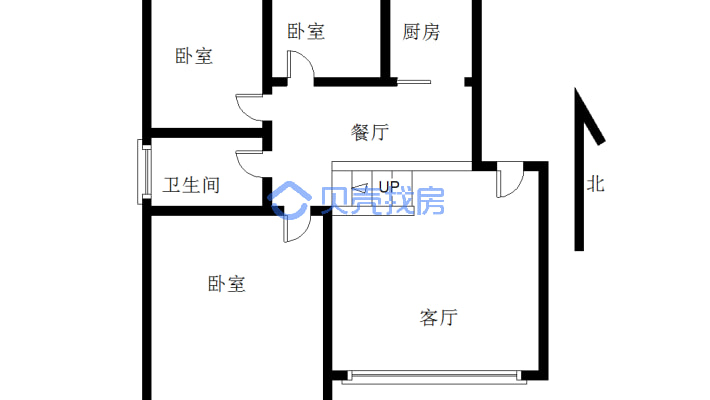 南北通透 明厅三居室 精装修 中间层 明卫！-户型图