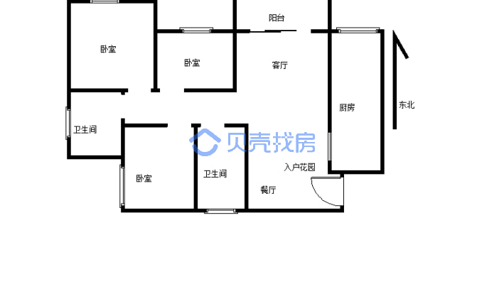 此房户型方正，采光好三室两厅双卫-户型图