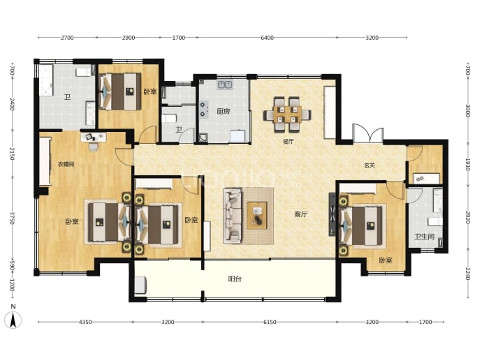 建发朗云4室2厅3卫户型图