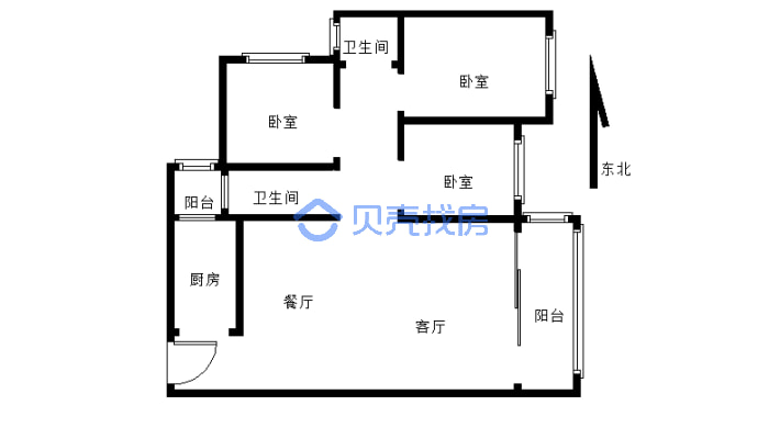 华泓华彩城 3室2厅 东南-户型图