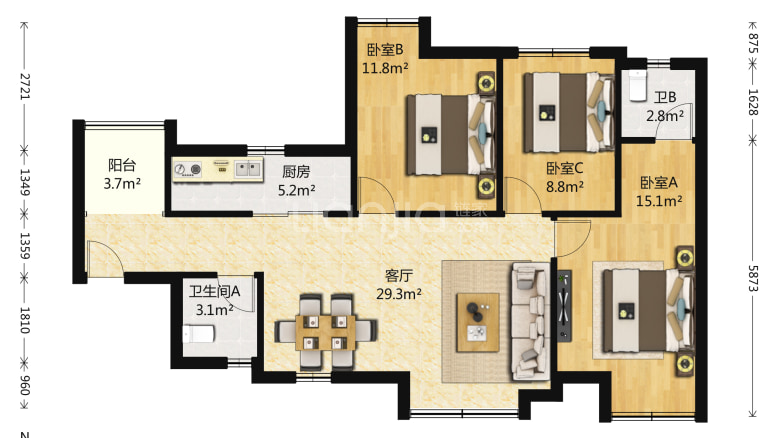 玲珑郡 3室2厅 2800元_玲珑郡租房-成都贝壳找房