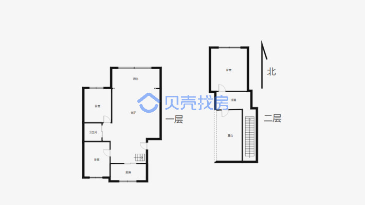 精装修 复式楼 ，总共2层 1层有2室，2层还有1室-户型图