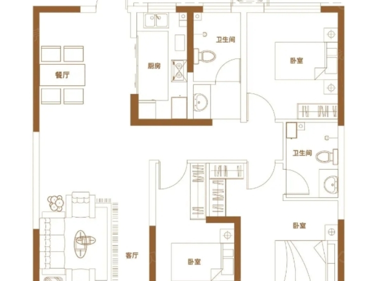 大唐华府3室2厅2卫户型图