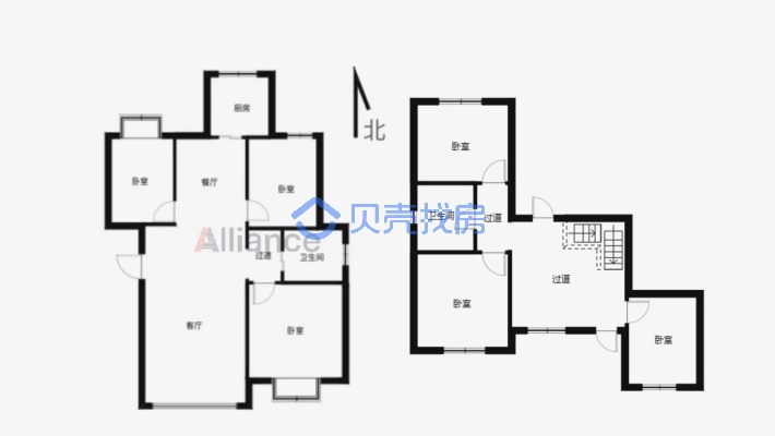 此房源六个卧室，上下两层，使用面积大-户型图