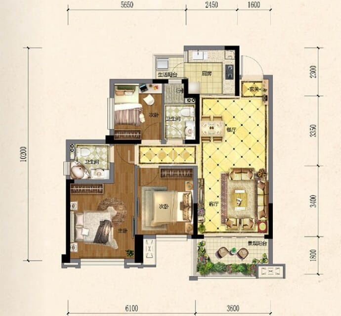 鸿通公园1988天著--建面 87m²