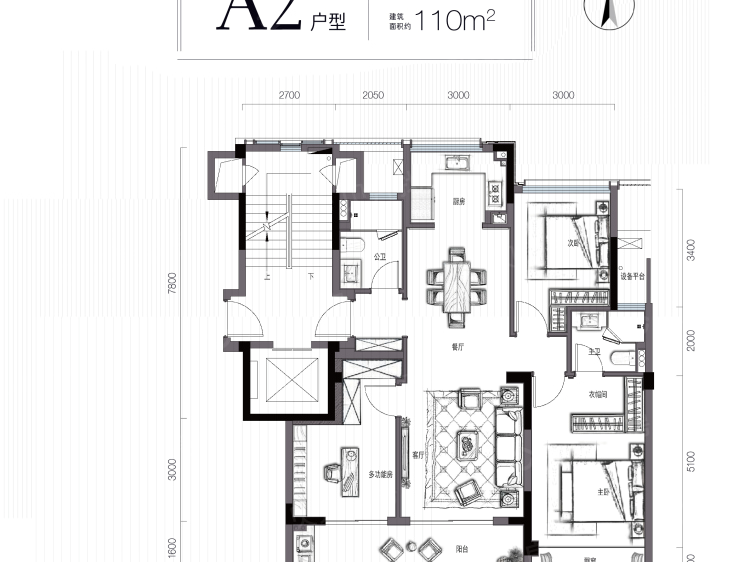 【祥生云境_杭州祥生云境楼盘】三居室户型图|3室2厅1厨2卫建面 110m