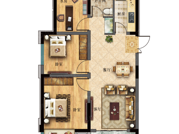 景楼盘】三居室户型图|3室2厅1厨1卫建面 92m05房型图-济南贝壳新房