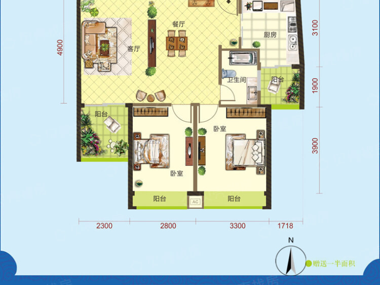 怡景江南2室2厅1卫户型图