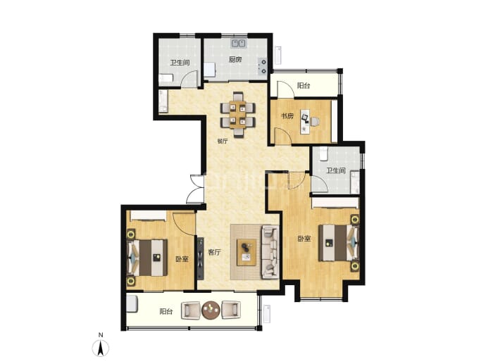绿城吉瑞府3室2厅2卫户型图