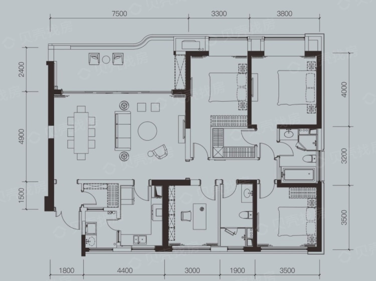 西派城4室2厅2卫户型图