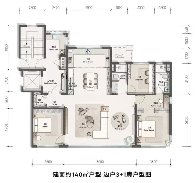 正大青特尚誉府3室2厅2卫户型图