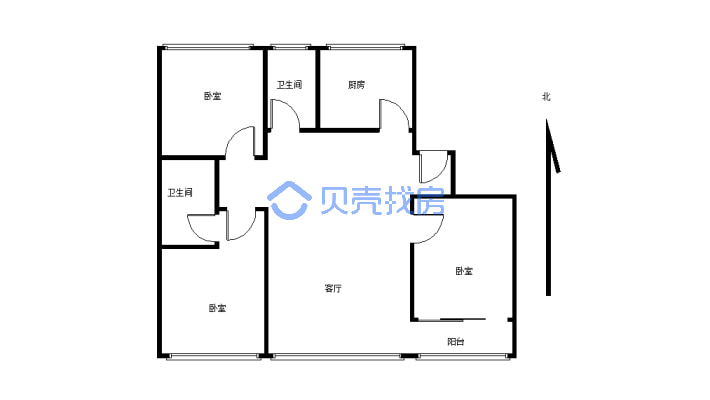 中天璟悦园3-2-1-1  精装三室 双卫，电梯好楼层-户型图