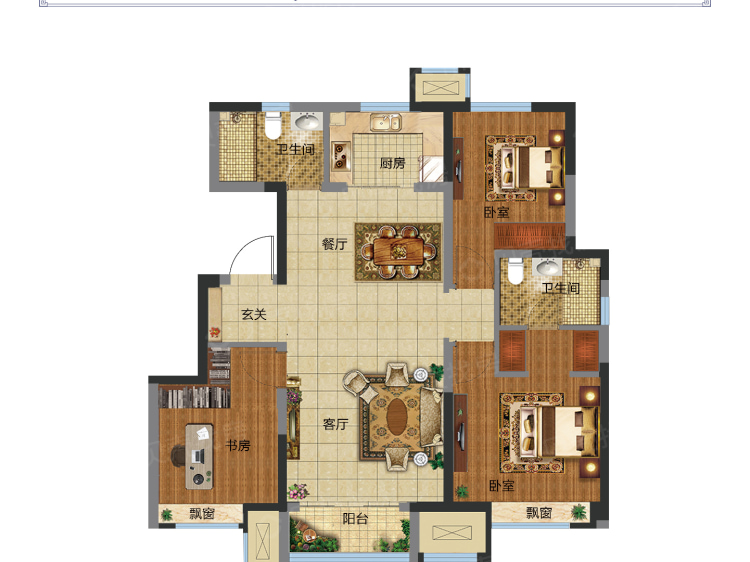 中梁津门首府3室2厅2卫户型图