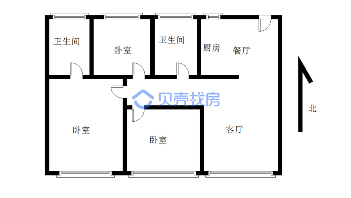 房子是三室双卫 前排没遮挡 采光刺眼-户型图