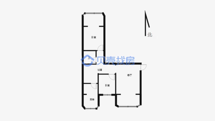 珠江路广源小区 6楼 南北朝向小两居71平米 采光好-户型图