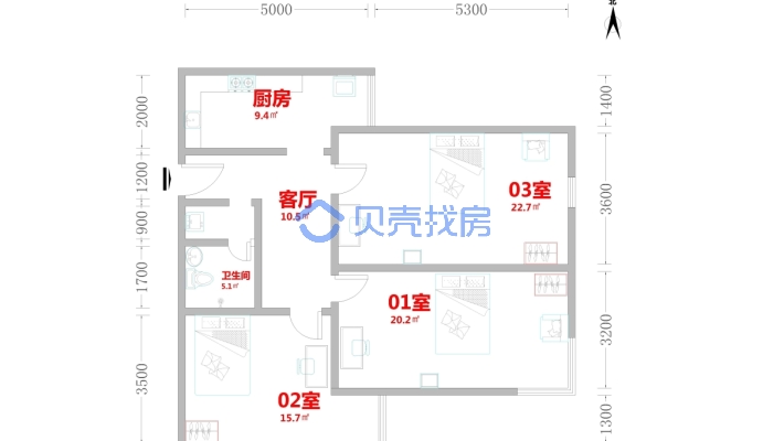 老城区zhong心地段 三房装修 电梯高层 随时看房-户型图
