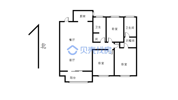 全款可以走一手合同，户型方方正正三室两厅两卫-户型图