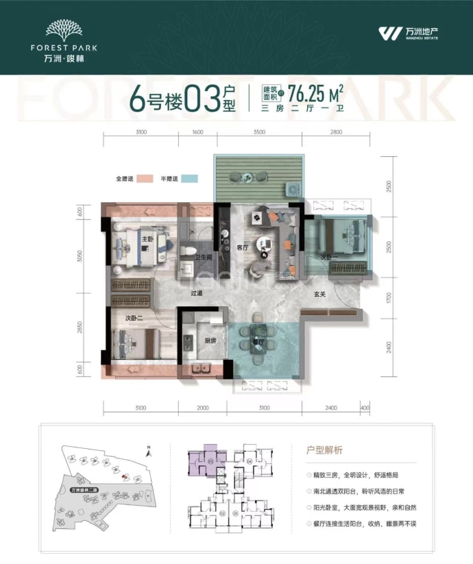 万洲竣林花园--建面 76.25m²