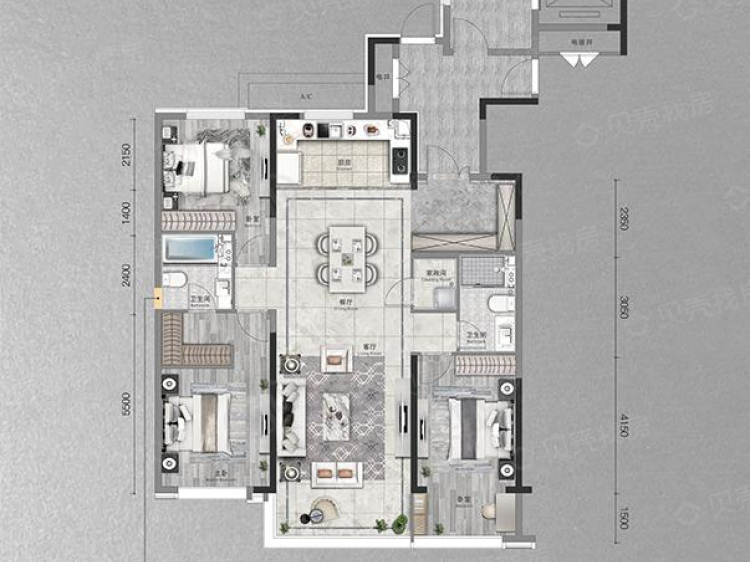 华润置地|瑞府3室2厅2卫户型图