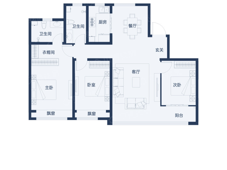 银河湾3室2厅2卫户型图