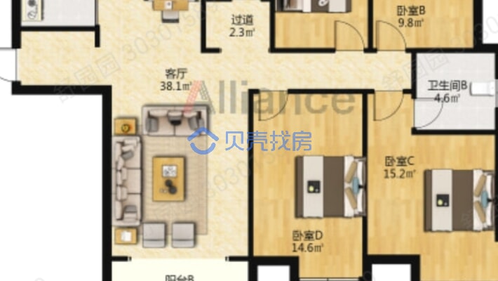 刘庄社区 6室2厅 南 北-户型图