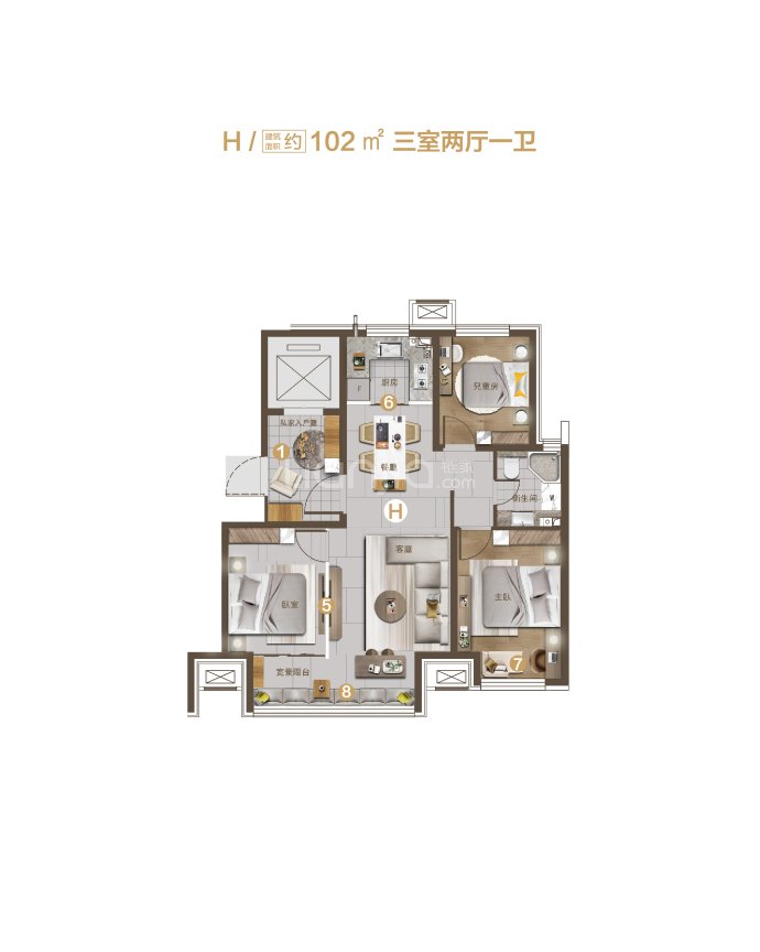 三叶公园--建面 102m²