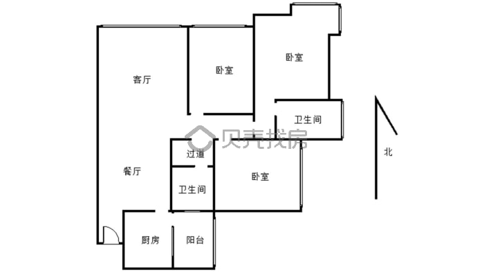 城北康城华府 三室两厅双卫 清水  有小区物业-户型图