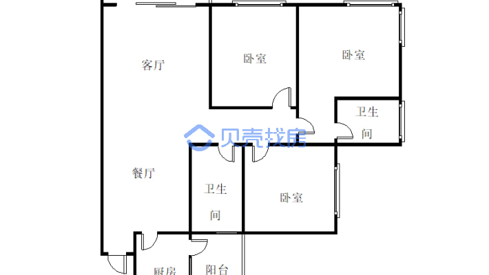 此房是正规三室双卫  带大阳台 采光充足-户型图