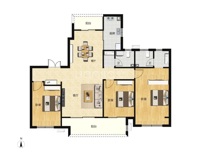 铁建投综开·观澜赋3室2厅2卫户型图