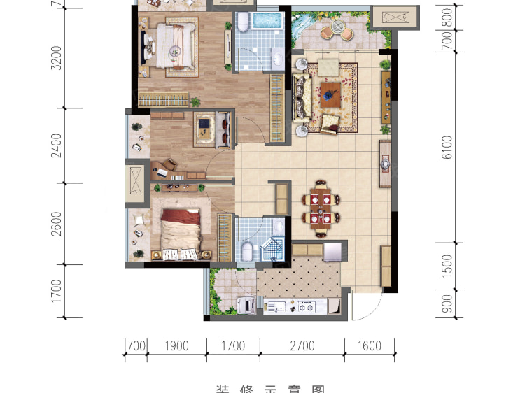 阳光城新希望翡丽锦悦3室2厅2卫户型图
