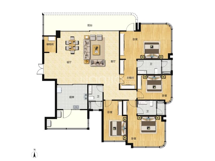 能建天誉府4室2厅3卫户型图